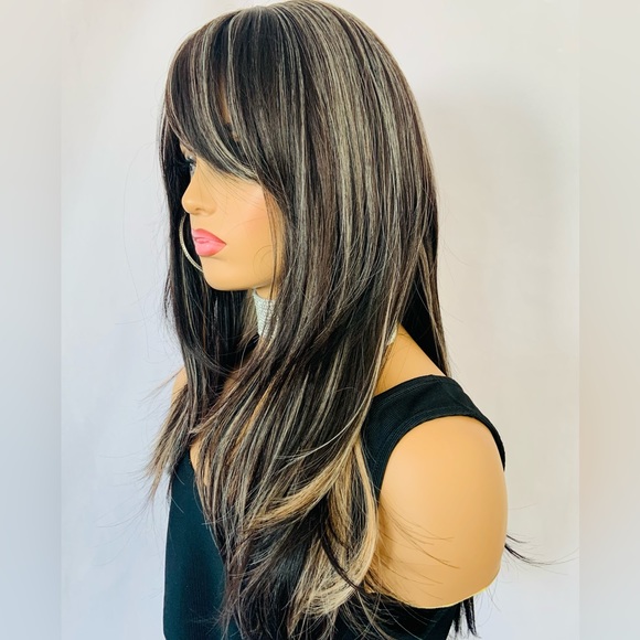 Gorgeous Salt & Pepper Color Premium Fiber Wig with Bangs - Picture 6 of 7